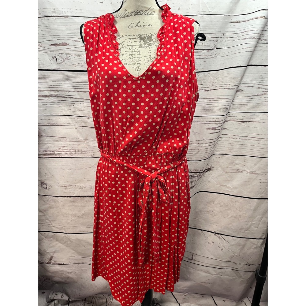 Old Navy Womens XXL Red Polka Dot Ruffle V-Neck Sleeveless Belted Rayon Dress